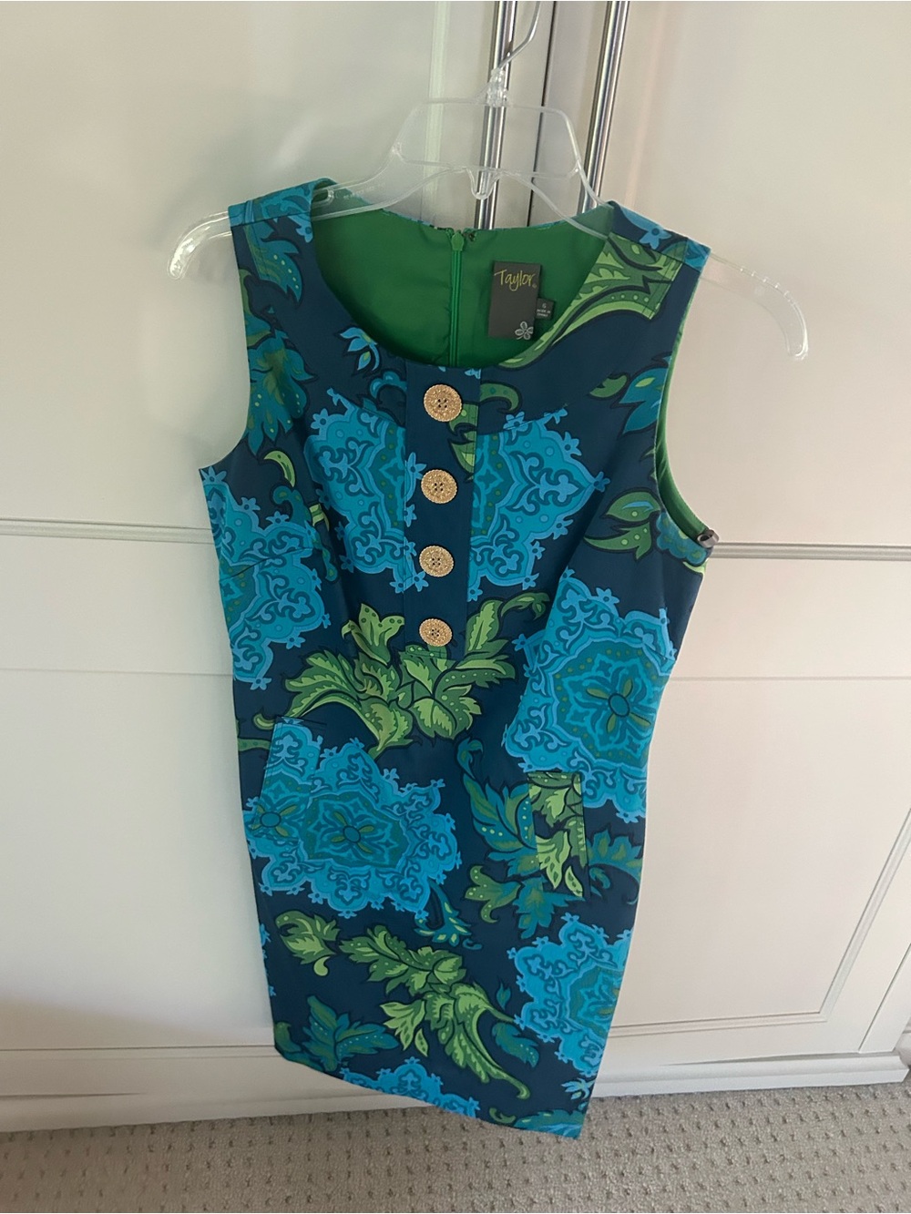 Worn once! Taylor Womens Blue & Green Floral Sheath Dress. Size 6